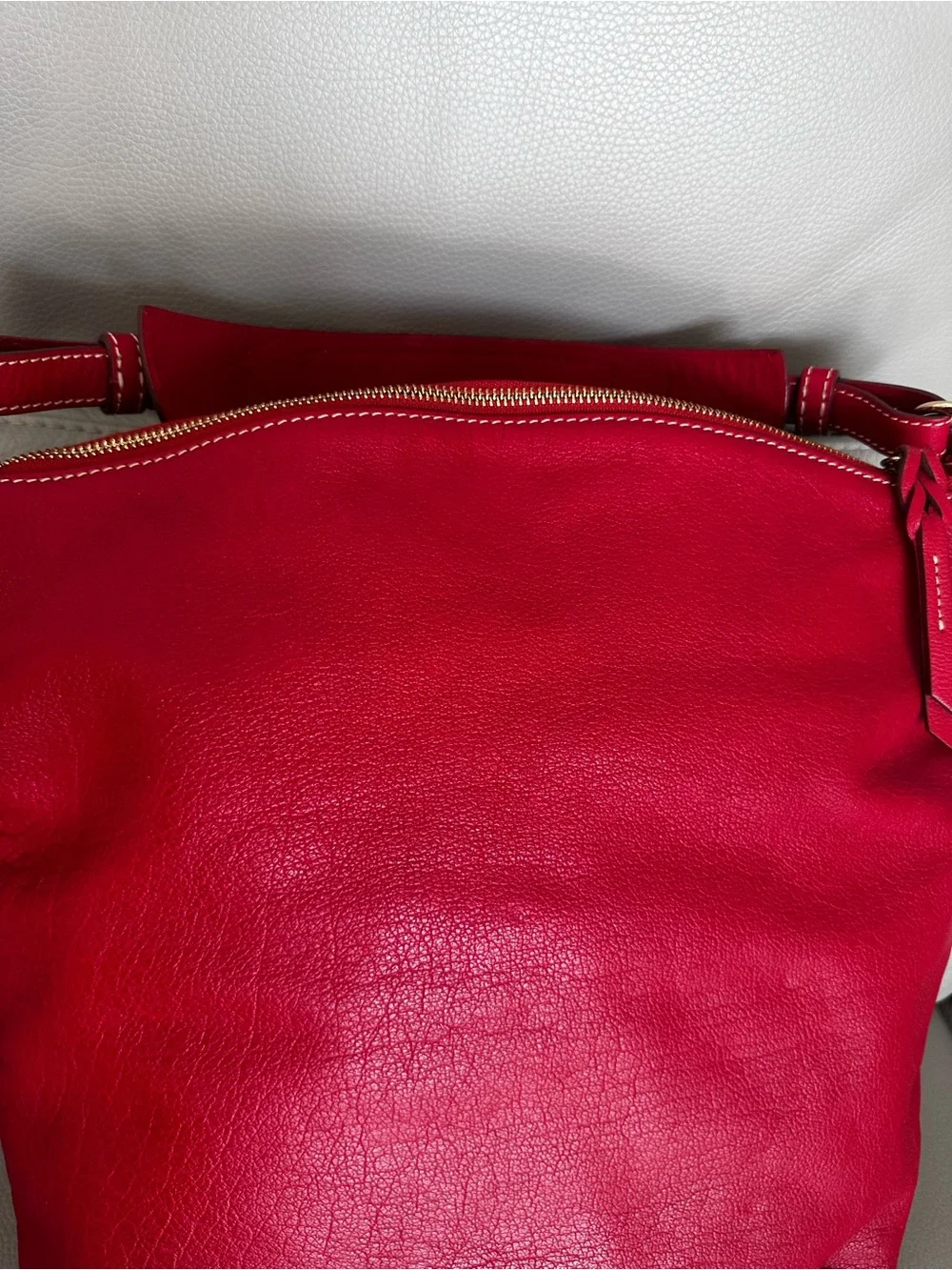 Dooney & Bourke Bright Red Leather Shoulder Bag with Gold Hardware